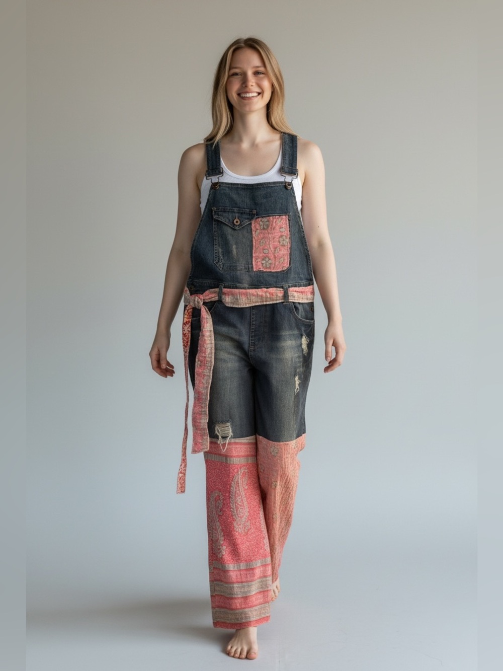 OVERALLS UPCYCLED 18.5” waist American Rag Handmade with Kantha BOHO 🌸 FESTIVAL